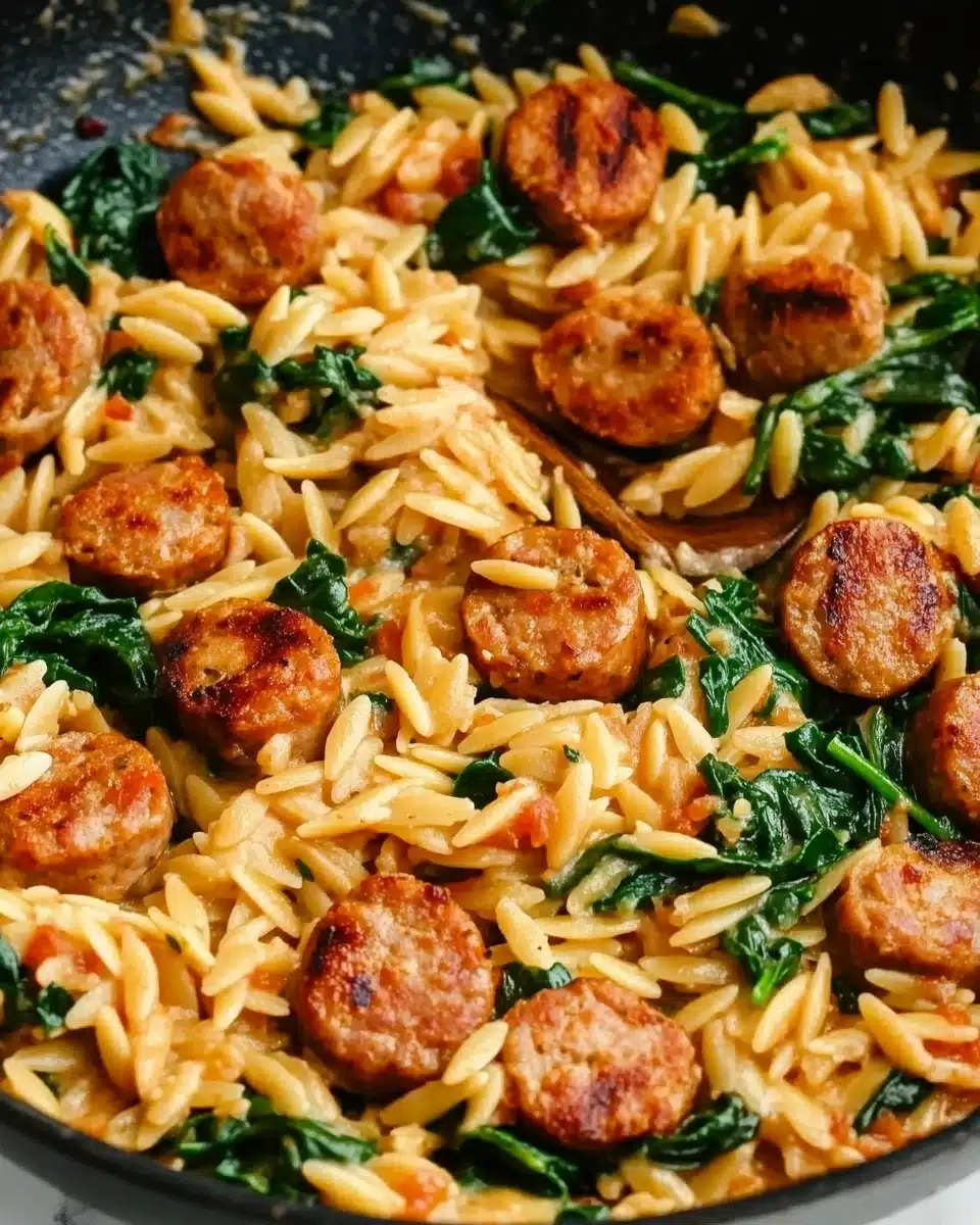 Creamy Spinach Chicken Sausage Orzo Recipe