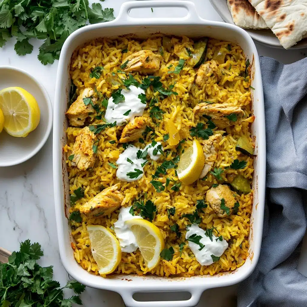Greek-Inspired Dump-and-Bake Chicken and Rice Recipe - Recipe Image