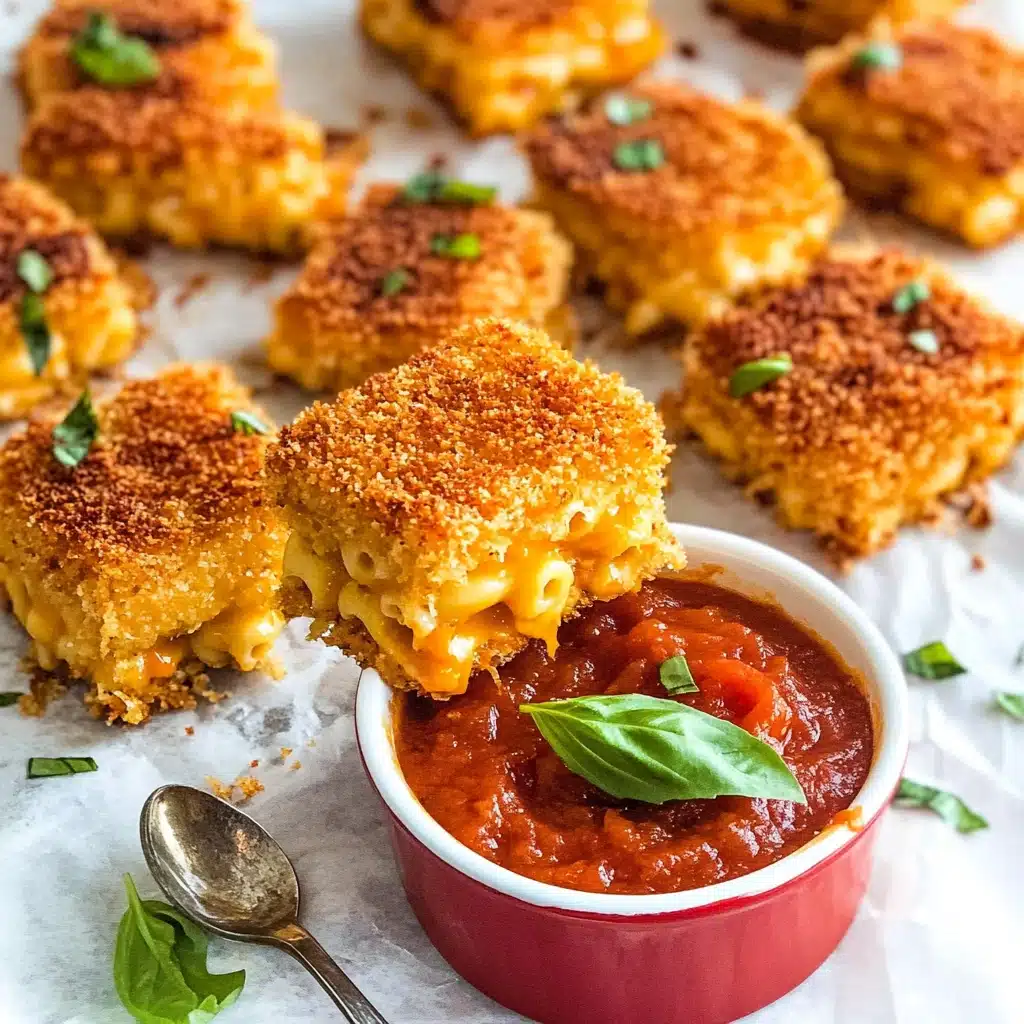 Fried Mac & Cheese Bites with Sweet Basil Marinara Recipe - Recipe Image