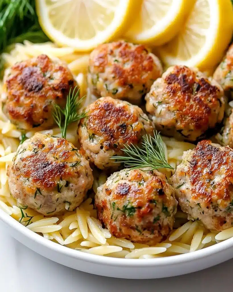 Greek Chicken Meatballs with Lemon Orzo Recipe