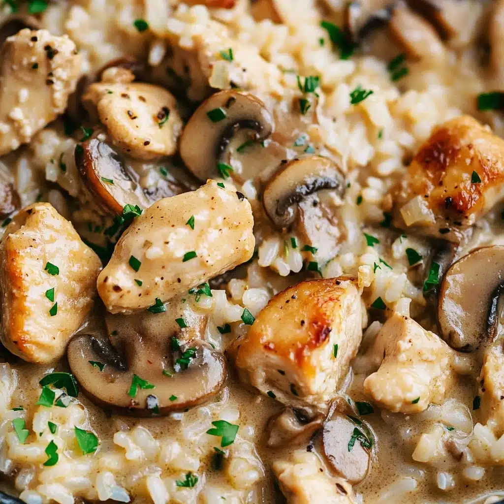 One Pot Creamy Parmesan Chicken with Mushroom Rice Recipe - Recipe Image