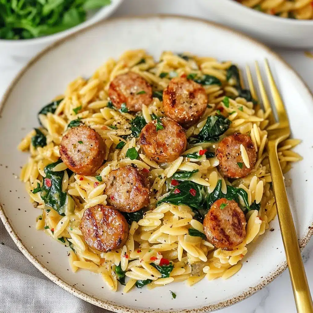 Creamy Chicken Sausage Orzo Skillet Recipe - Recipe Image