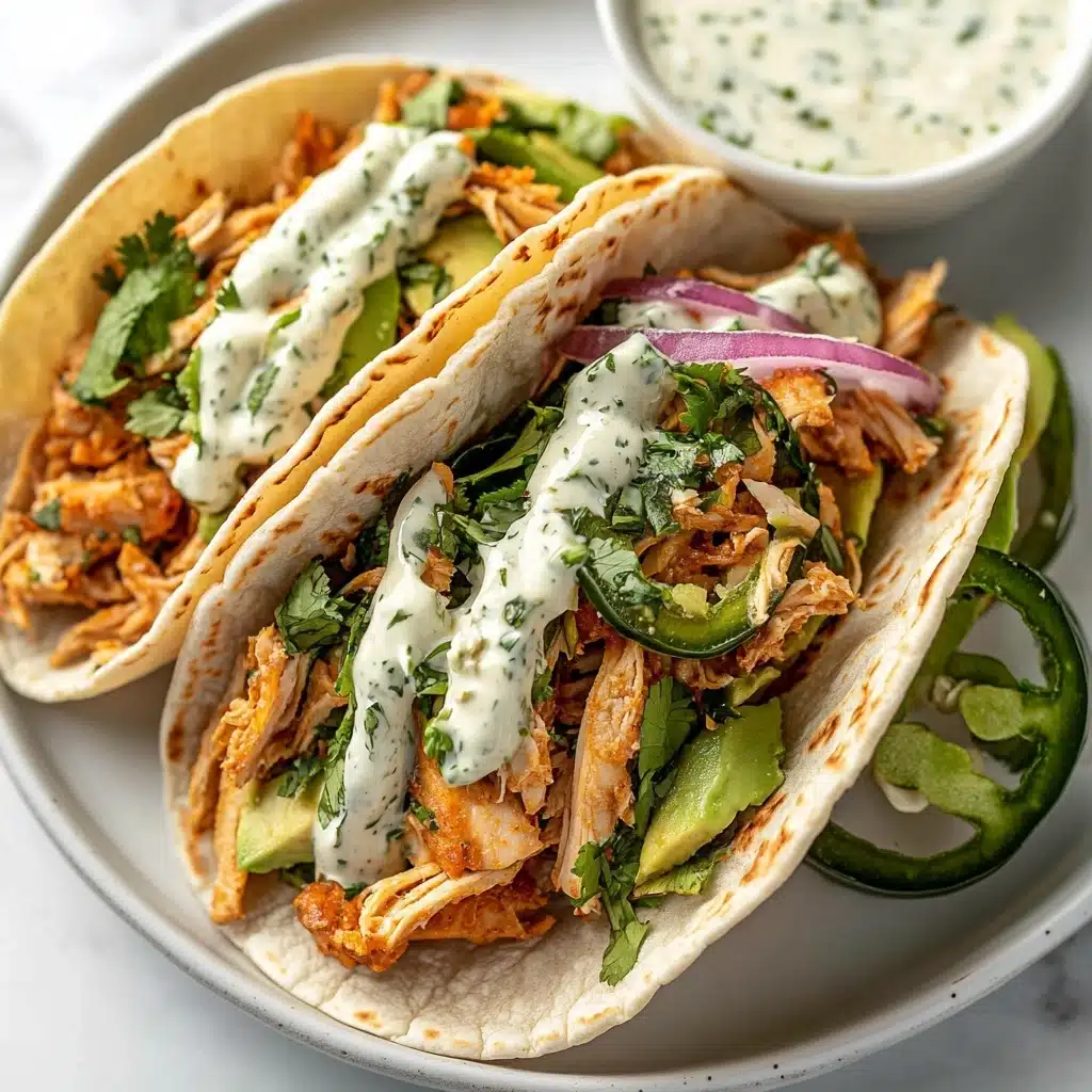 Shredded Chicken Tacos with Creamy Chimichurri Sauce Recipe - Recipe Image