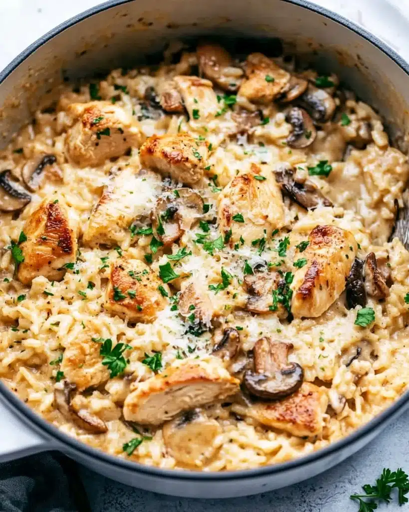 One Pot Creamy Parmesan Chicken with Mushroom Rice Recipe
