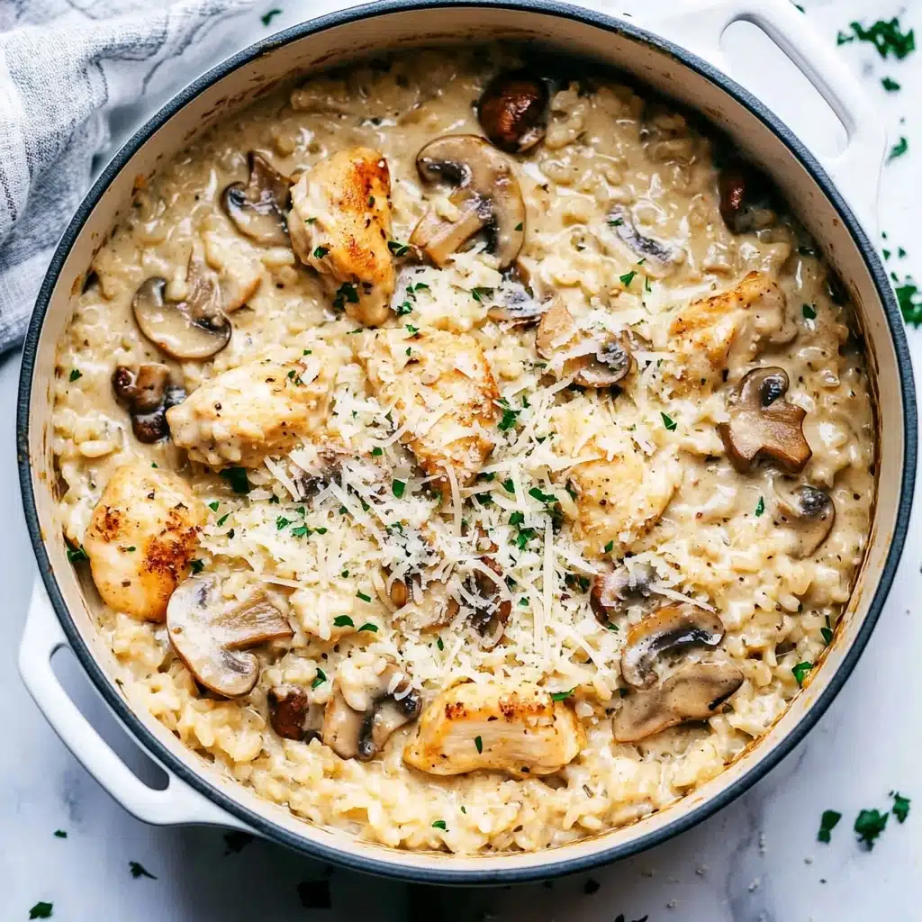 One Pot Creamy Parmesan Chicken with Mushroom Rice Recipe - Recipe Image