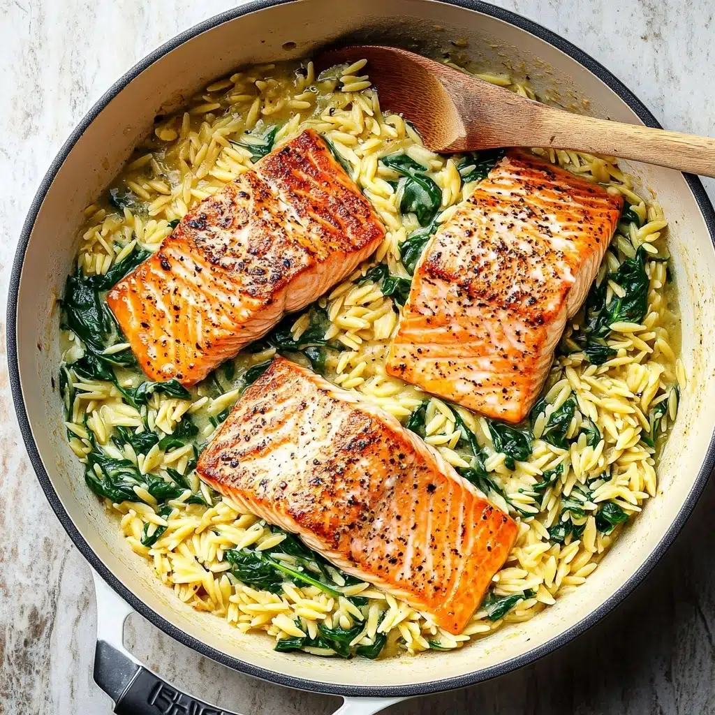 One Skillet Salmon with Lemon Orzo Recipe - Recipe Image