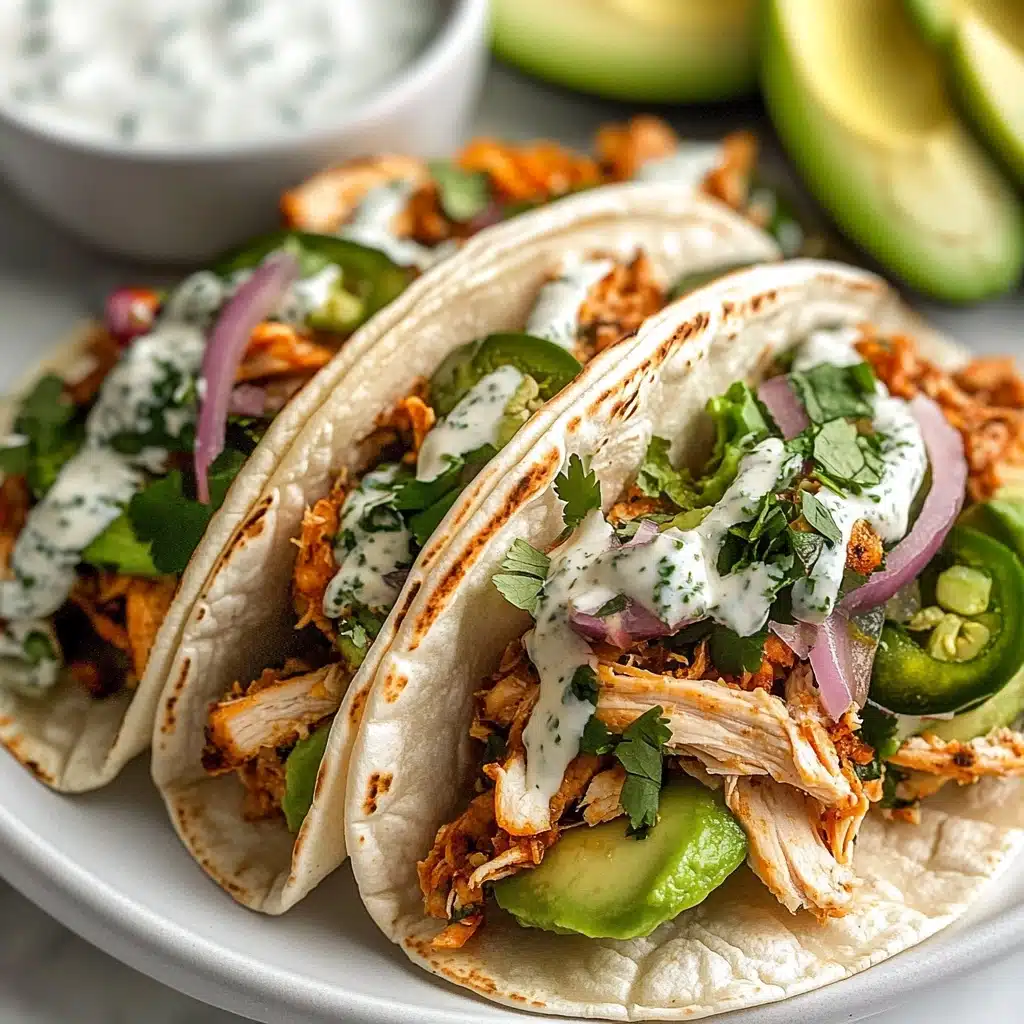 Shredded Chicken Tacos with Creamy Chimichurri Sauce Recipe - Recipe Image