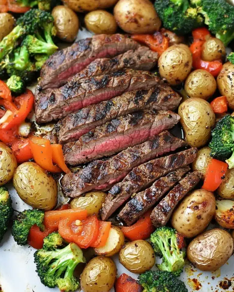 Sheet Pan Flank Steak with Garlic Roasted Potatoes Recipe