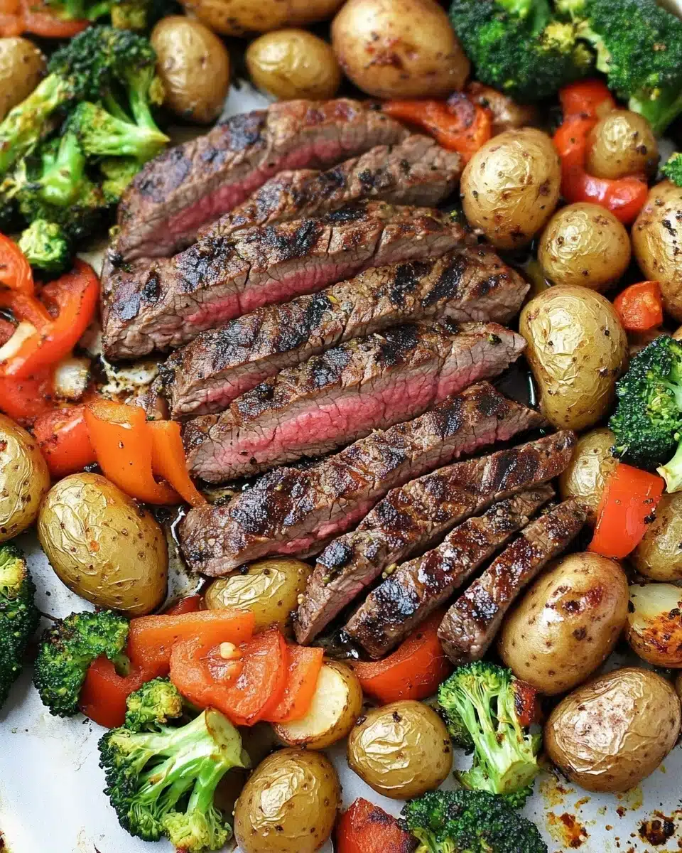 Sheet Pan Flank Steak with Garlic Roasted Potatoes Recipe