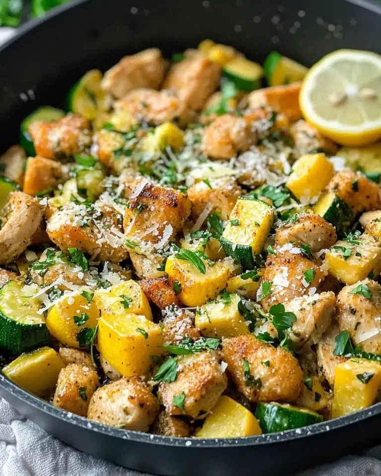 Skillet Lemon Parmesan Chicken with Zucchini and Squash Recipe