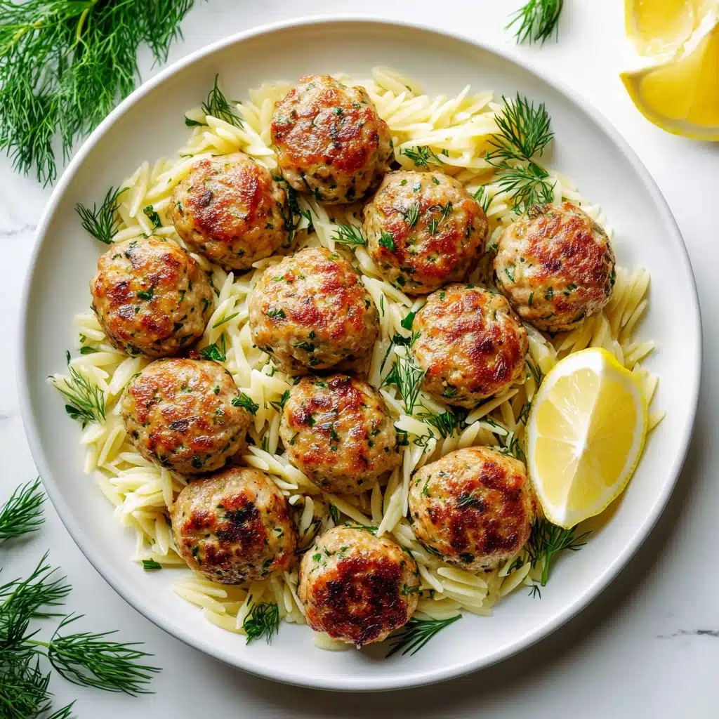 Greek Chicken Meatballs with Lemon Orzo Recipe - Recipe Image