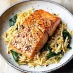 One Skillet Salmon with Lemon Orzo Recipe