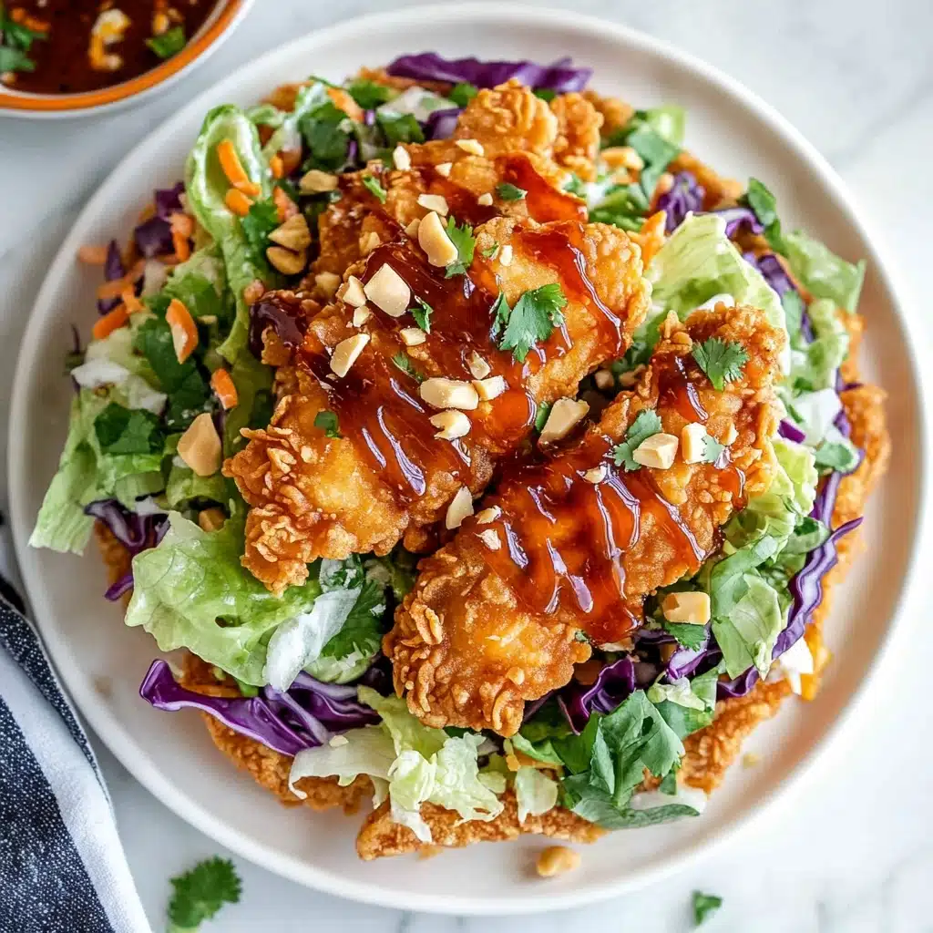 Asian Crunch Chicken Salad on Crispy Egg Roll Base Recipe - Recipe Image