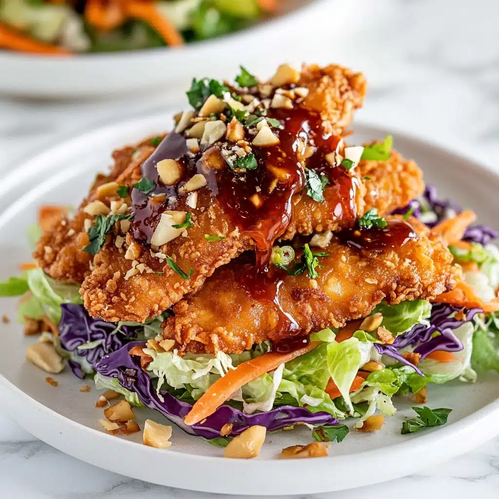 Asian Crunch Chicken Salad on Crispy Egg Roll Base Recipe - Recipe Image