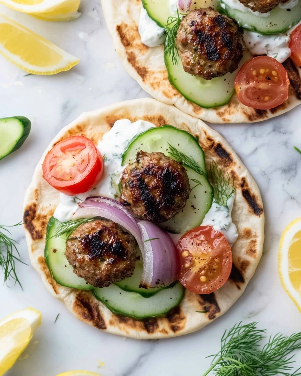 Greek Turkey Meatball Gyro with Tzatziki, healthy Greek gyro recipe, quick Mediterranean turkey gyros, homemade tzatziki sauce, easy dinner ideas