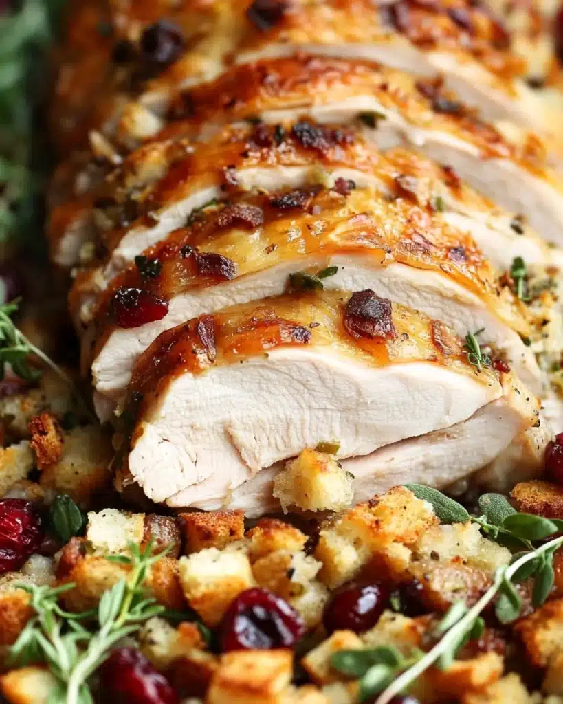 Sheet Pan Herb Roasted Turkey and Cranberry Pecan Stuffing Recipe