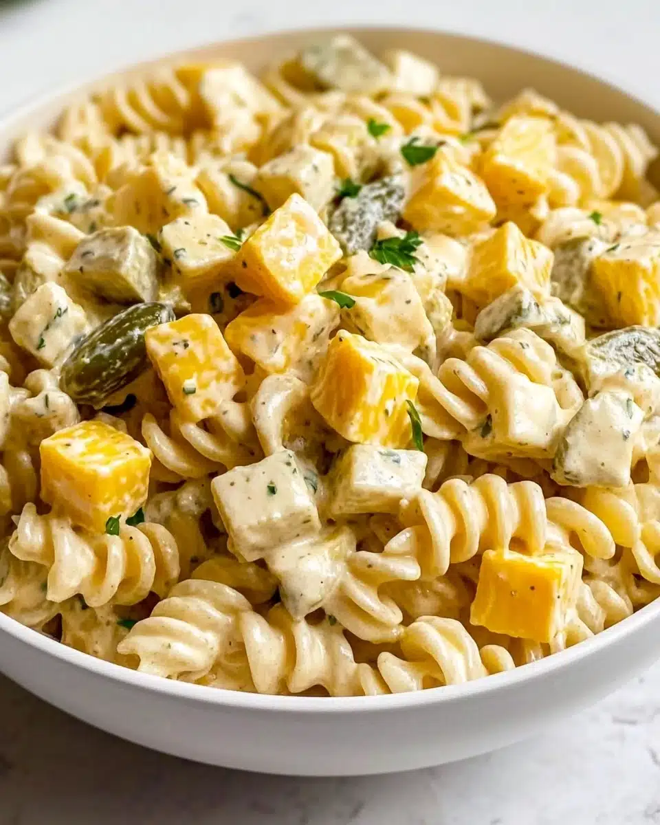 The Best Creamy Dill Pickle Pasta Salad Recipe