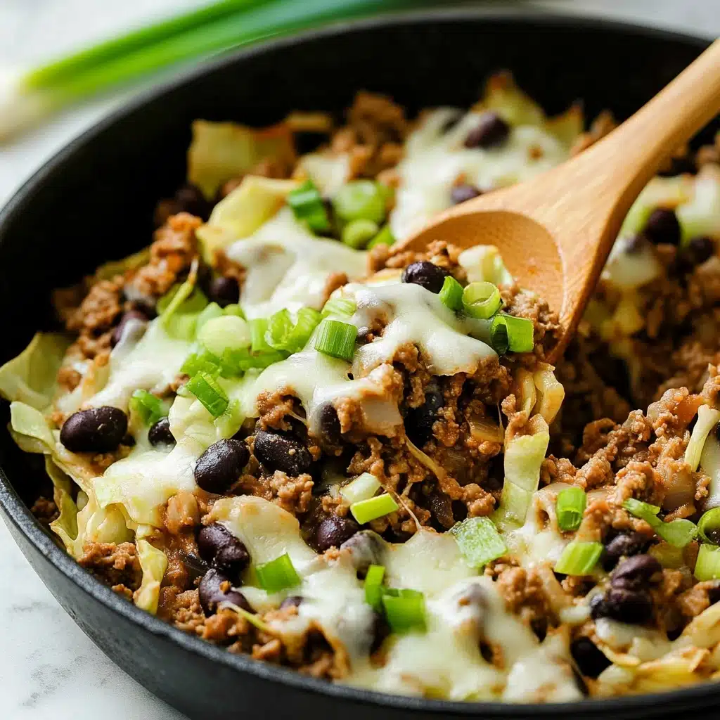 Low Carb Cabbage Taco Skillet, healthy taco skillet, low carb dinner ideas, keto cabbage skillet, quick healthy taco recipes