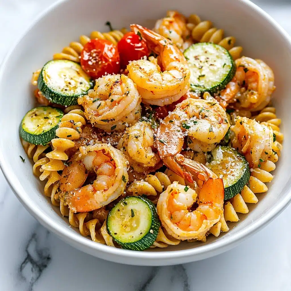 Tomato Zucchini Shrimp Pasta Recipe - Recipe Image