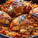 One Pan Tomato Basil Chicken and Rice Recipe
