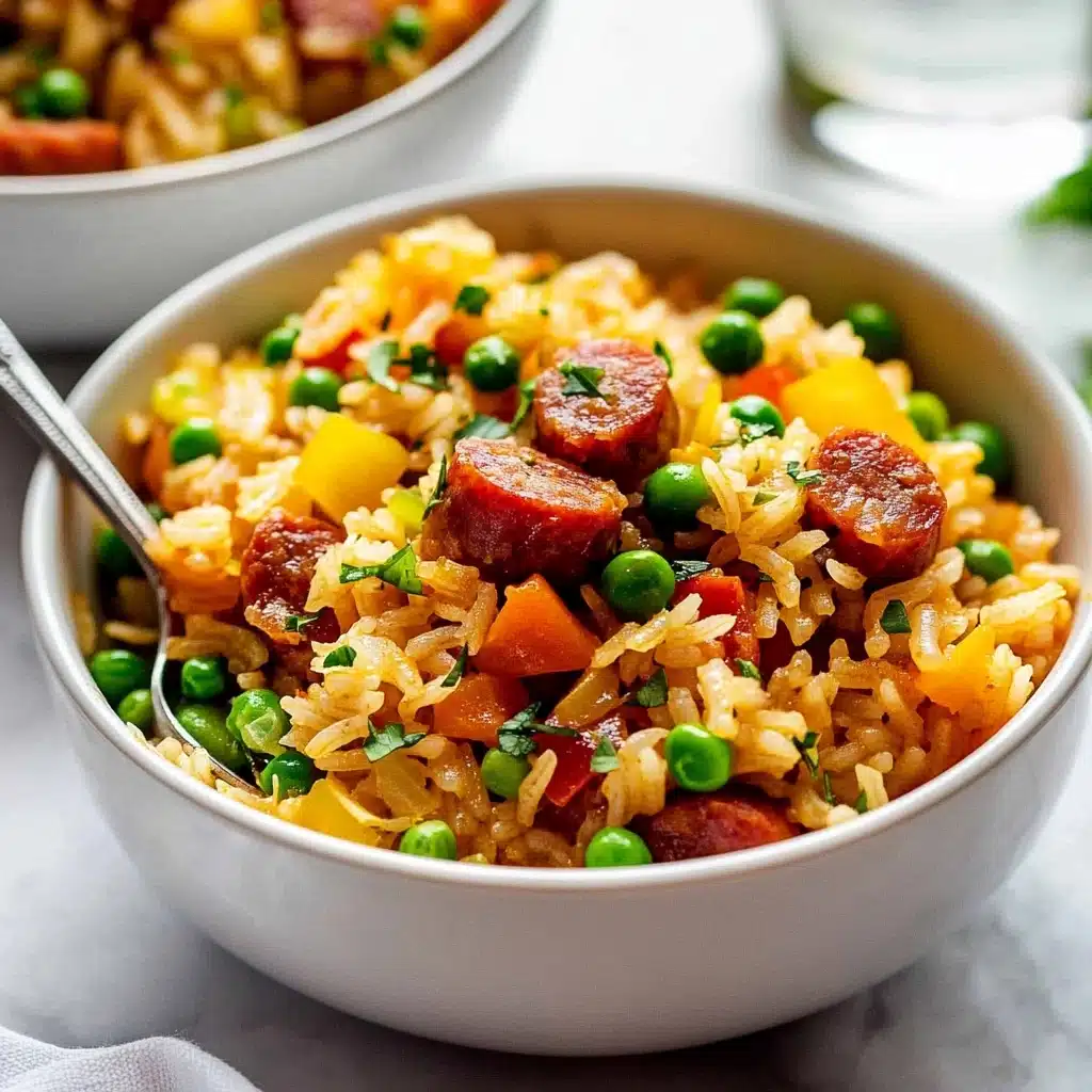 Smoked Sausage and Rice, easy sausage and rice dinner, hearty sausage and rice meal, savory sausage rice skillet, quick sausage and rice recipe
