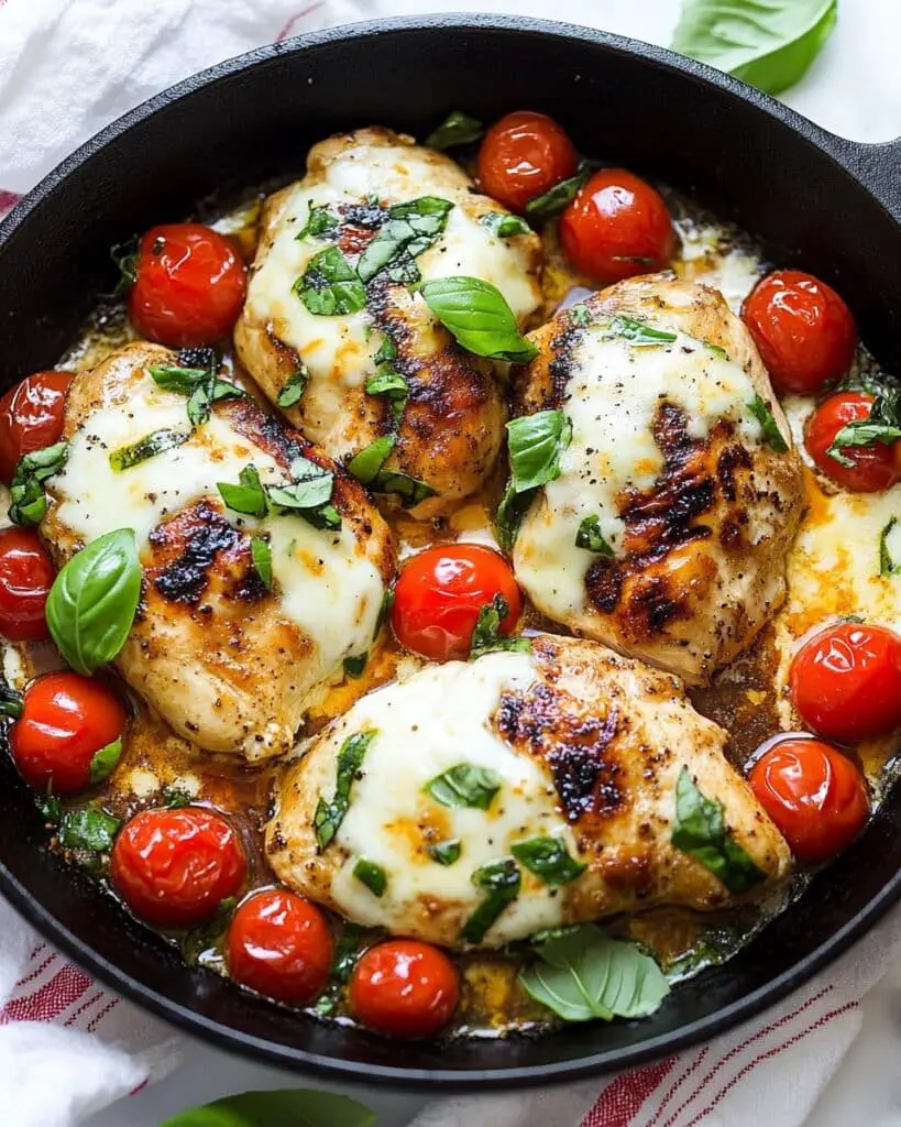 One Pan Balsamic Chicken with Tomato Mozzarella Recipe
