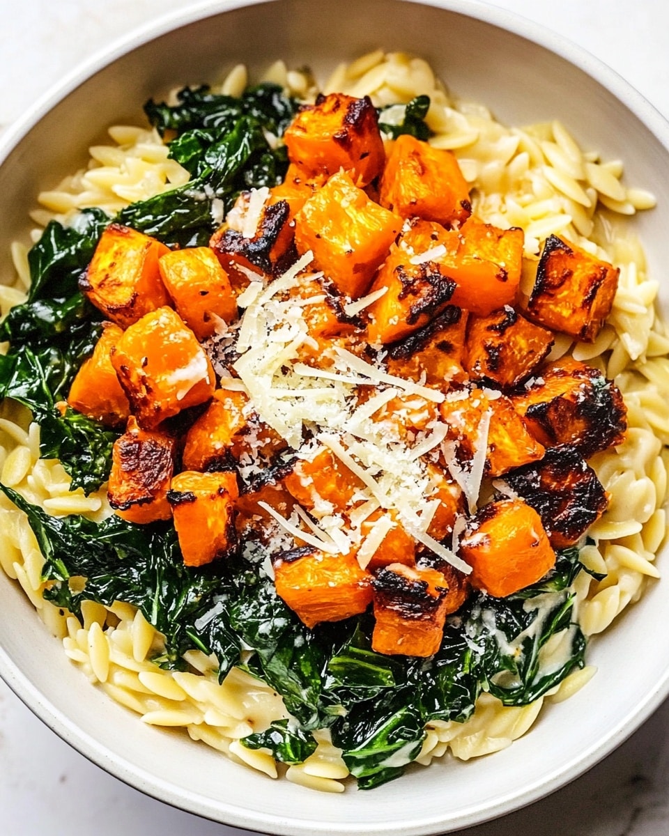 Creamy Roasted Butternut Squash and Kale Orzo Pasta Recipe - Recipe Image