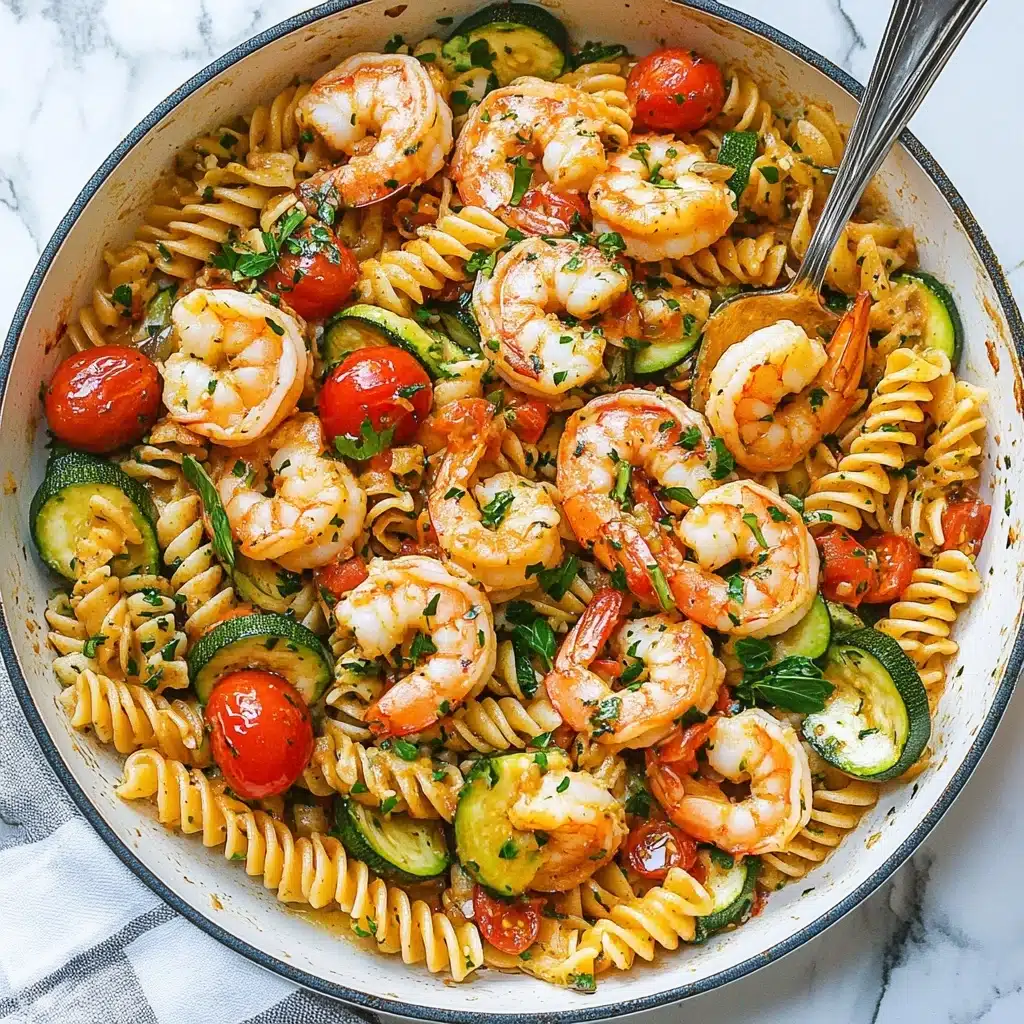 Tomato Zucchini Shrimp Pasta Recipe - Recipe Image