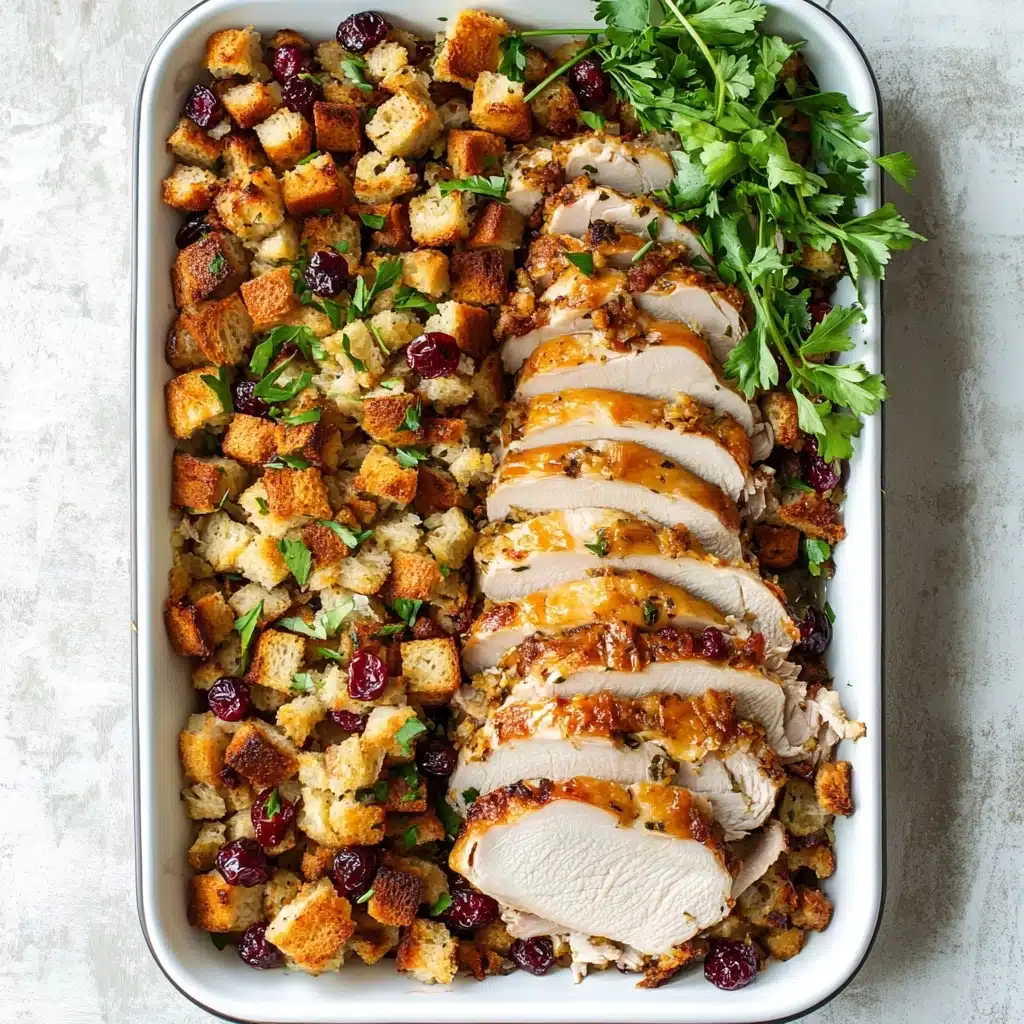 Sheet Pan Herb Roasted Turkey and Cranberry Pecan Stuffing Recipe - Recipe Image