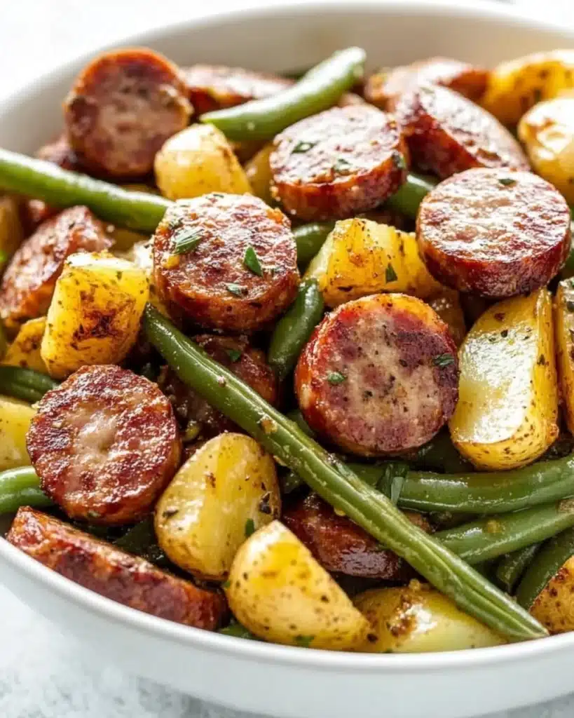 Sheet Pan Sausage with Potatoes & Green Beans Recipe
