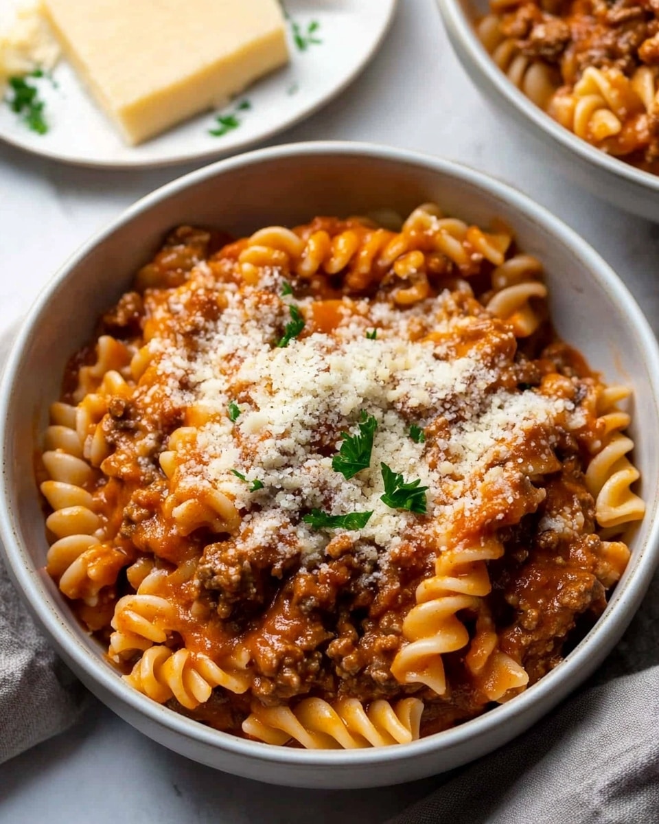 One Pot Creamy Tomato Beef Pasta, quick beef pasta dinner, easy one pot pasta recipe, creamy tomato beef skillet, weeknight beef pasta