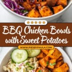 BBQ Chicken Bowls with Sweet Potatoes, Coleslaw, and Pickles Recipe