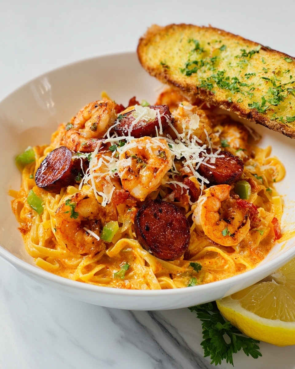 Mardi Gras Pasta with Shrimp, Crawfish, and Smoked Sausage Recipe - Recipe Image