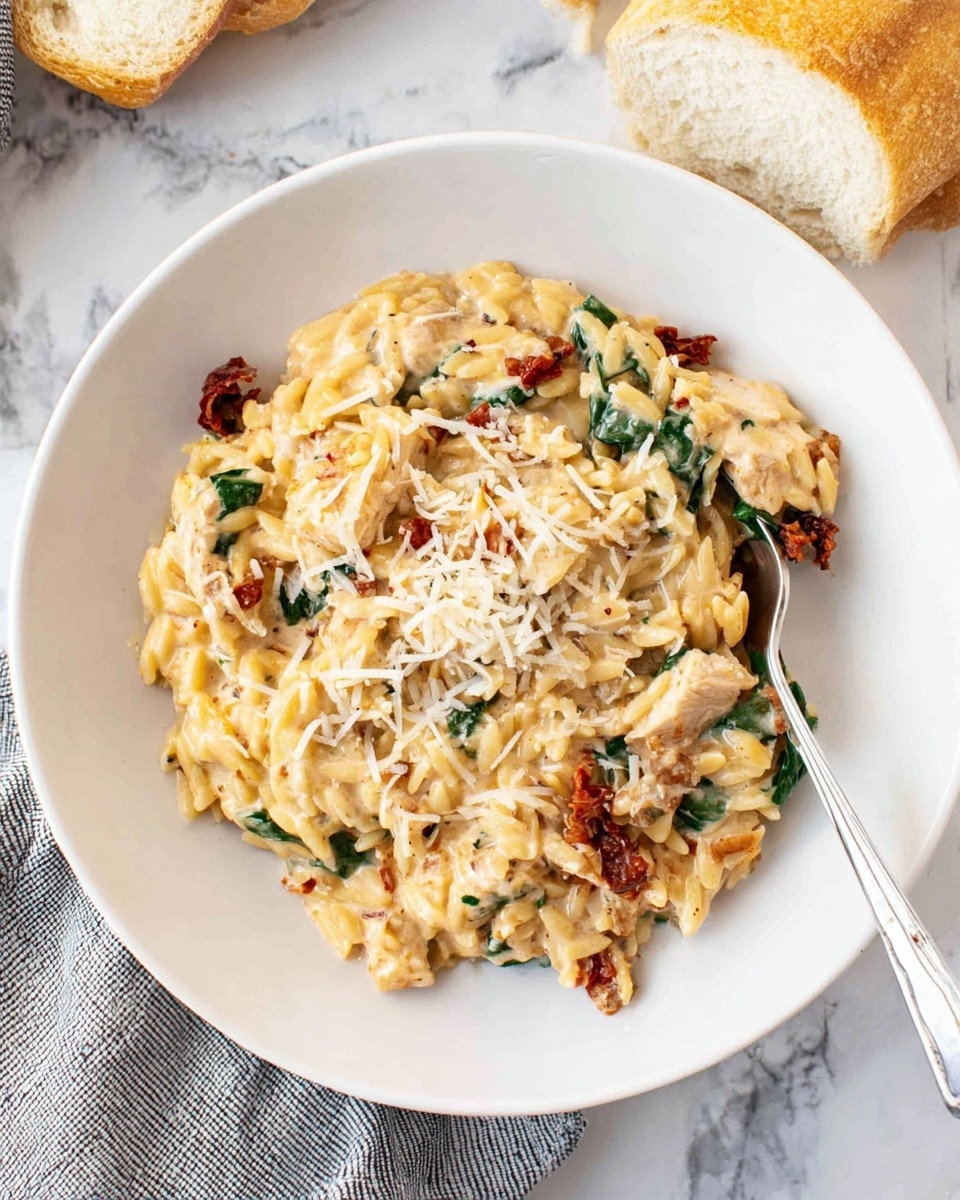 Slow Cooker Creamy Tuscan Chicken Orzo Recipe - Recipe Image