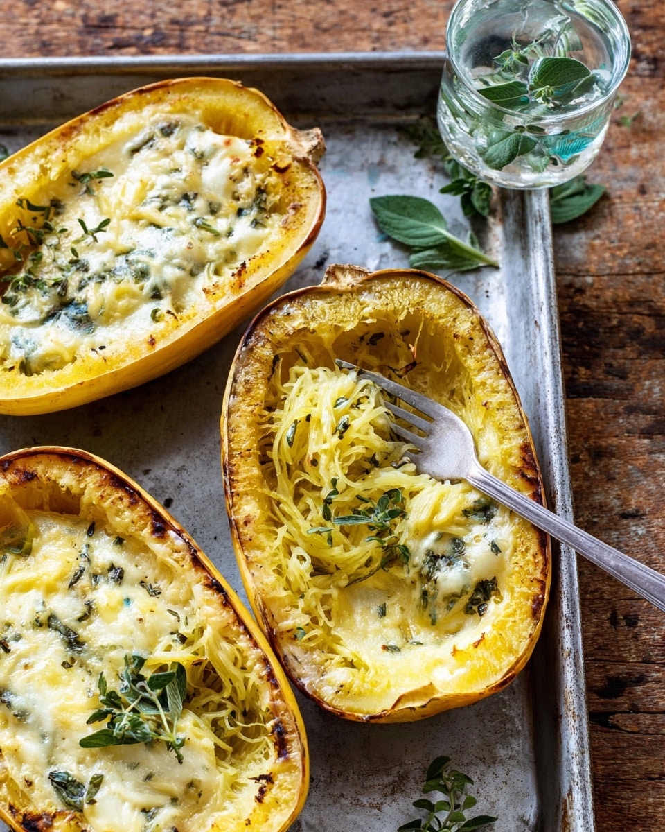 4 Cheese Roasted Garlic Alfredo Stuffed Spaghetti Squash Recipe - Recipe Image