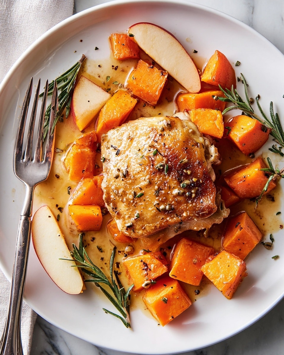 Cider Glazed Chicken Thighs with Roasted Sweet Potatoes and Apples Recipe - Recipe Image