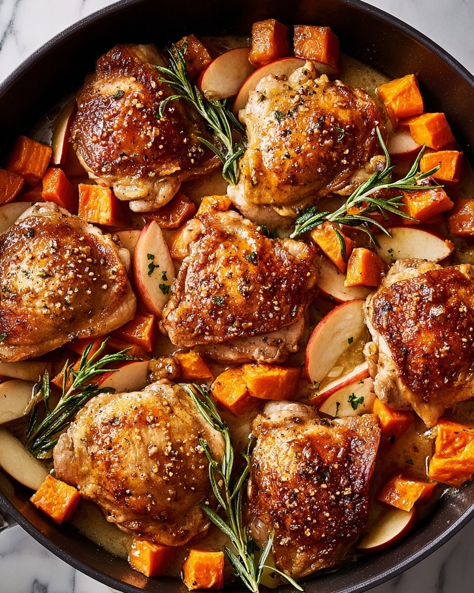 Cider Glazed Chicken Thighs with Roasted Sweet Potatoes and Apples Recipe - Recipe Image