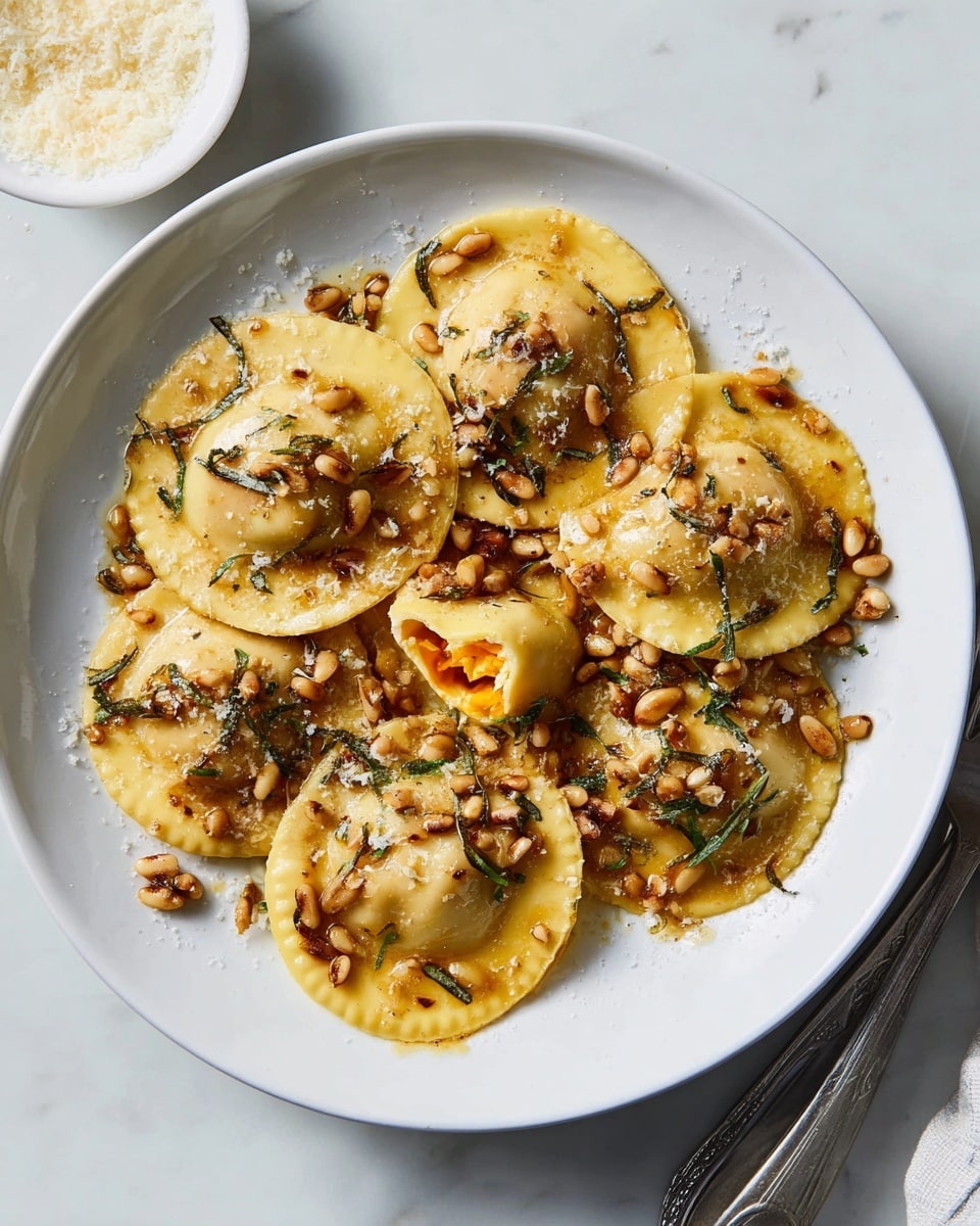 Pumpkin Ravioli with Brown Butter, Toasted Pumpkin Seeds, and Fresh Thyme Recipe - Recipe Image