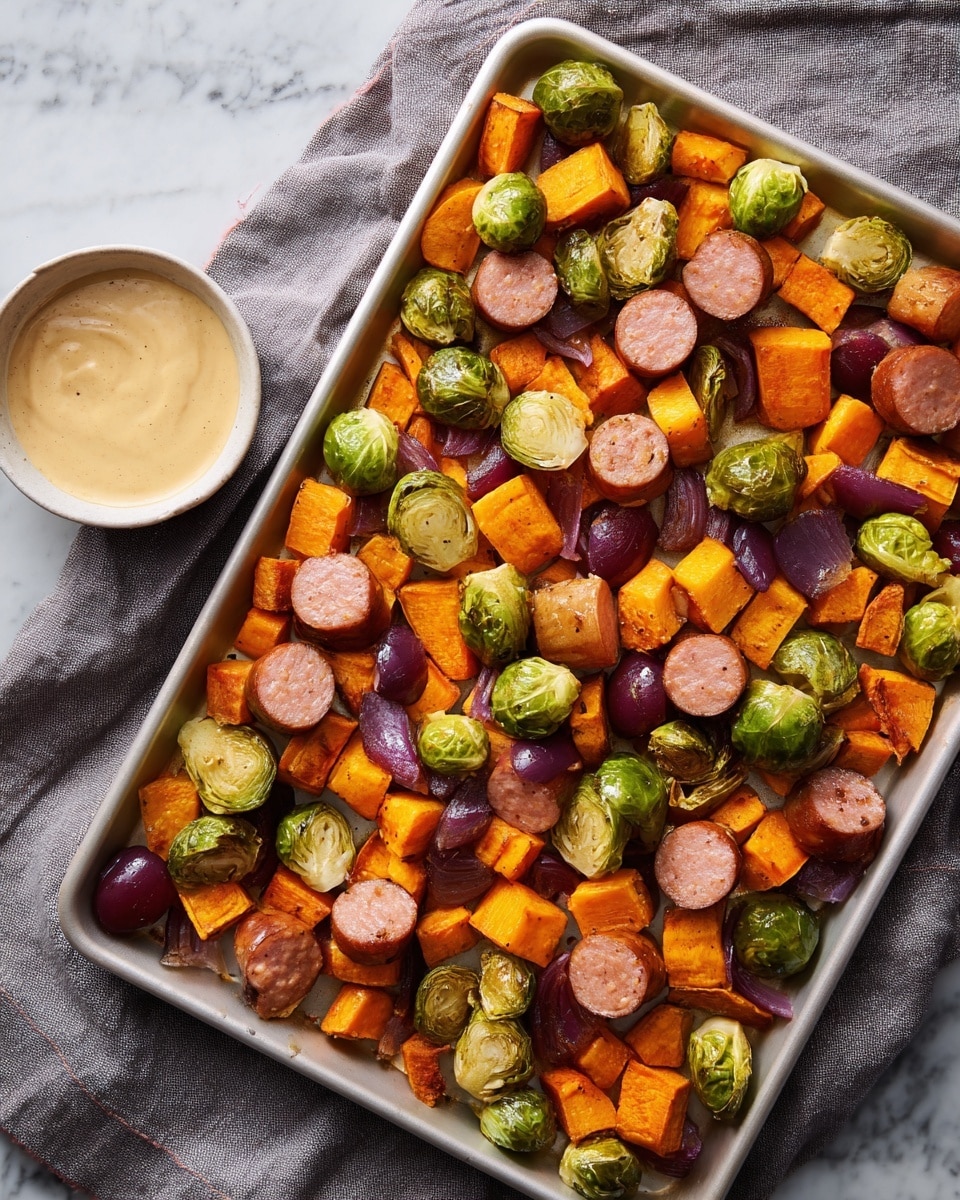 Autumn Kielbasa Sheet Pan Bake with Creamy Curry Dijon Sauce Recipe - Recipe Image