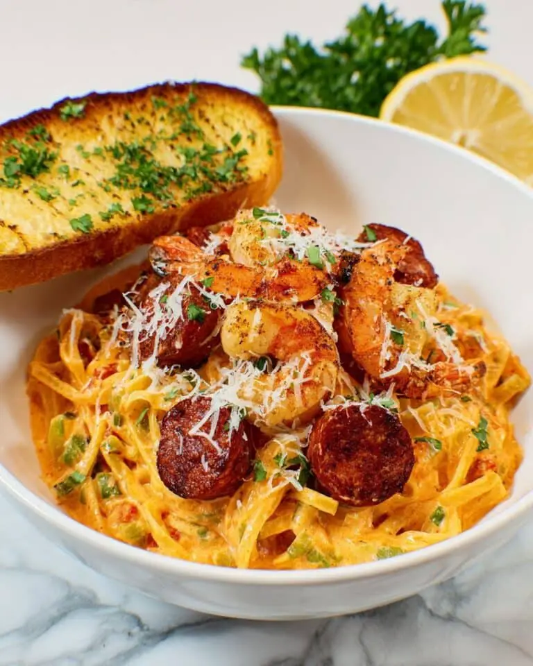 Mardi Gras Pasta with Shrimp, Crawfish, and Smoked Sausage Recipe
