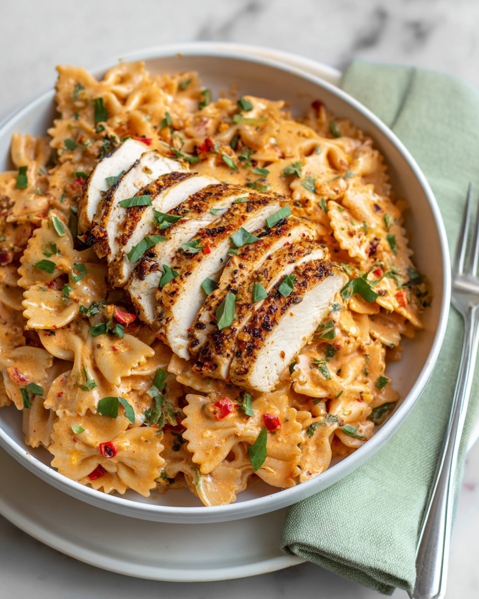 Creamy Spicy Chicken Pasta with Summer Vegetables Recipe - Recipe Image