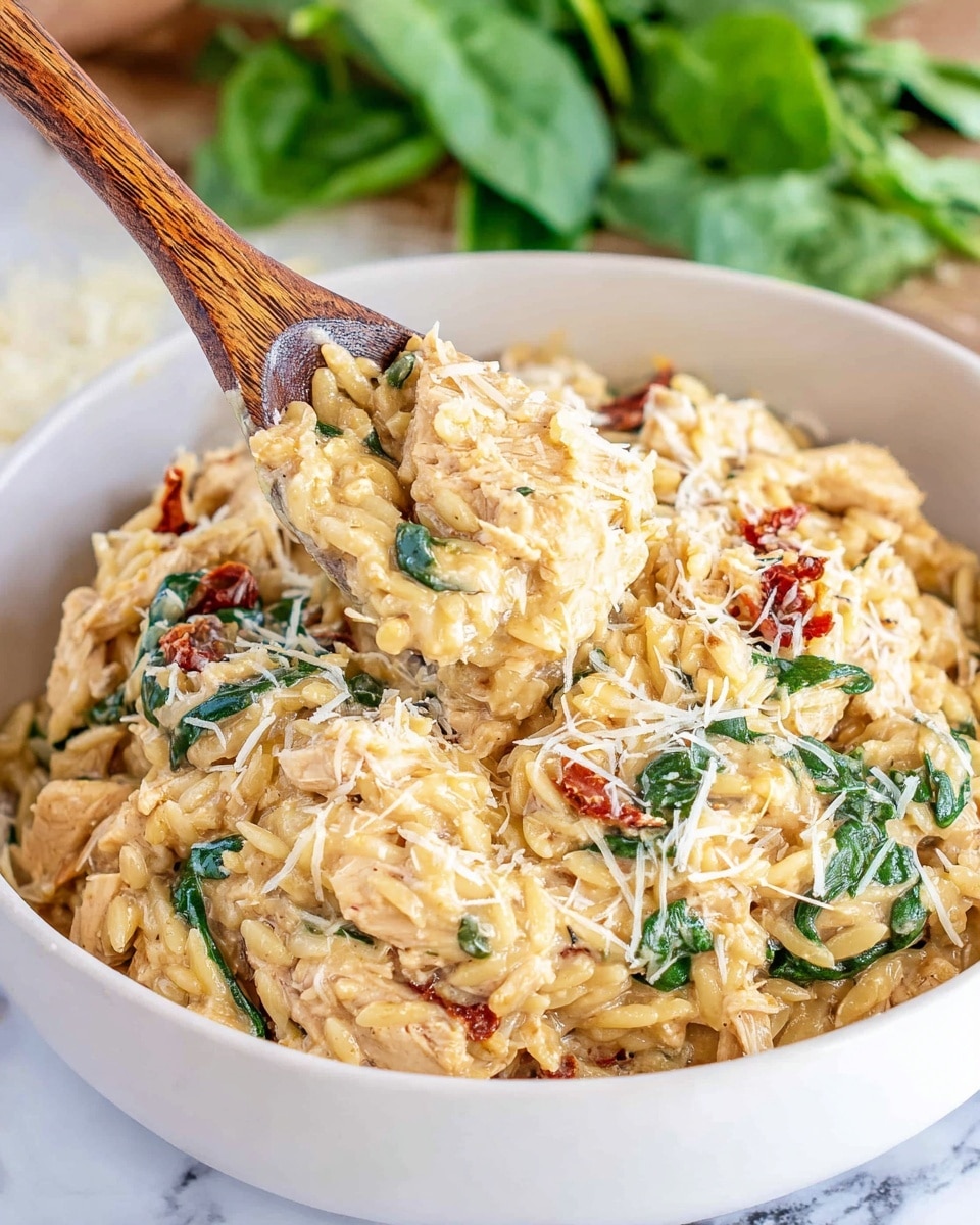 Slow Cooker Creamy Tuscan Chicken Orzo Recipe - Recipe Image