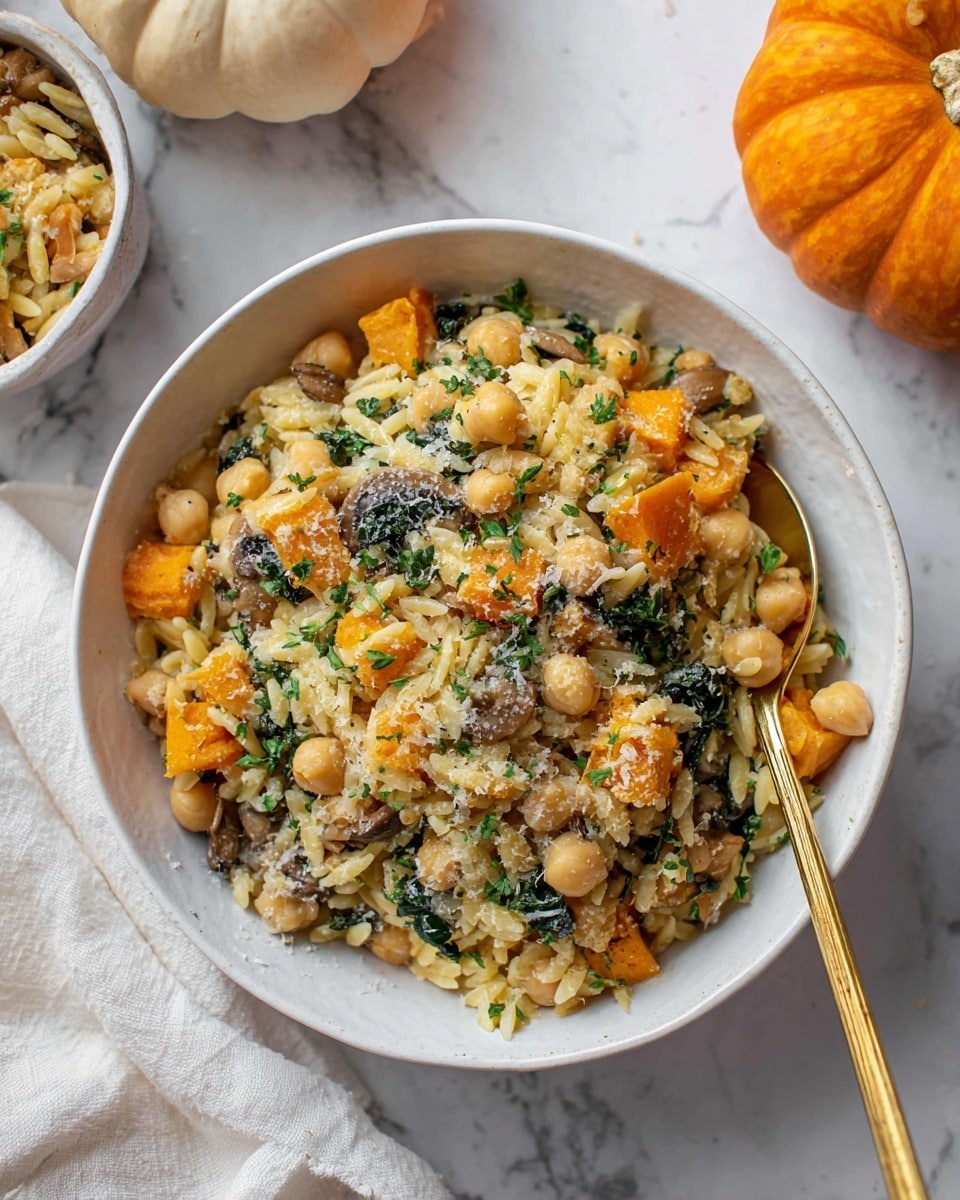 One Pot Fall Vegetable Orzo and Chickpeas Recipe - Recipe Image