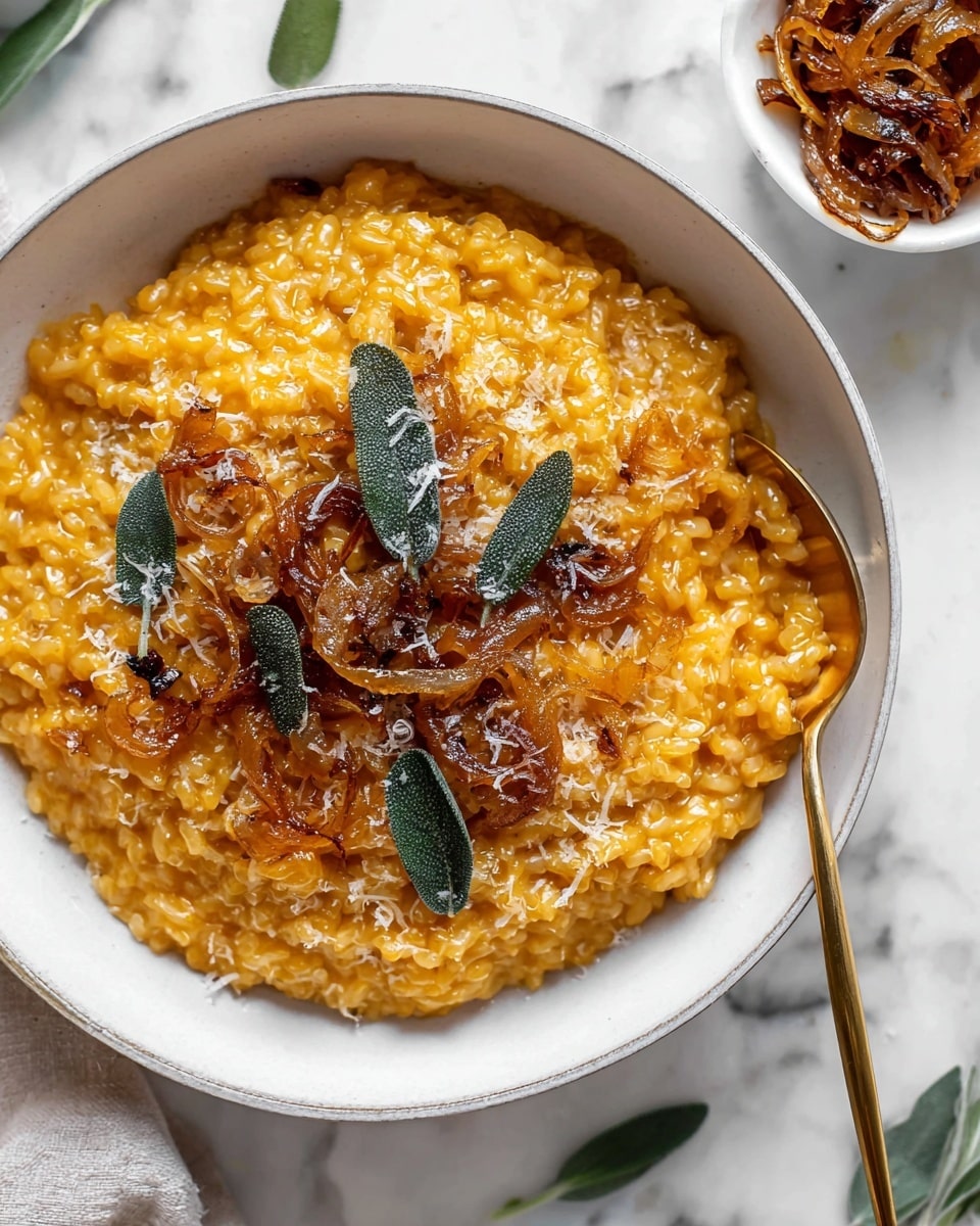 Pumpkin Risotto with Cider Caramelized Onions Recipe - Recipe Image
