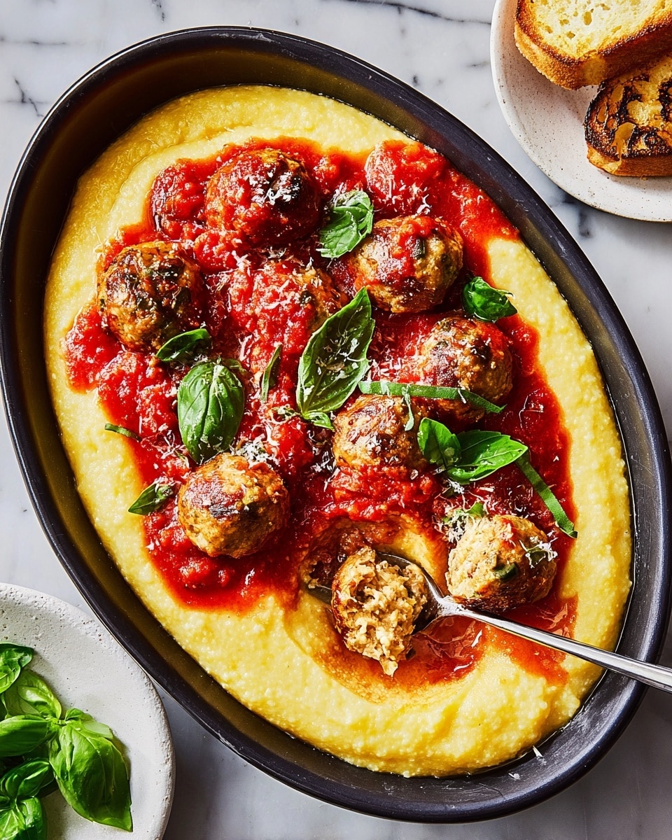 Creamy Polenta with Meatballs in Marinara Sauce Recipe - Recipe Image