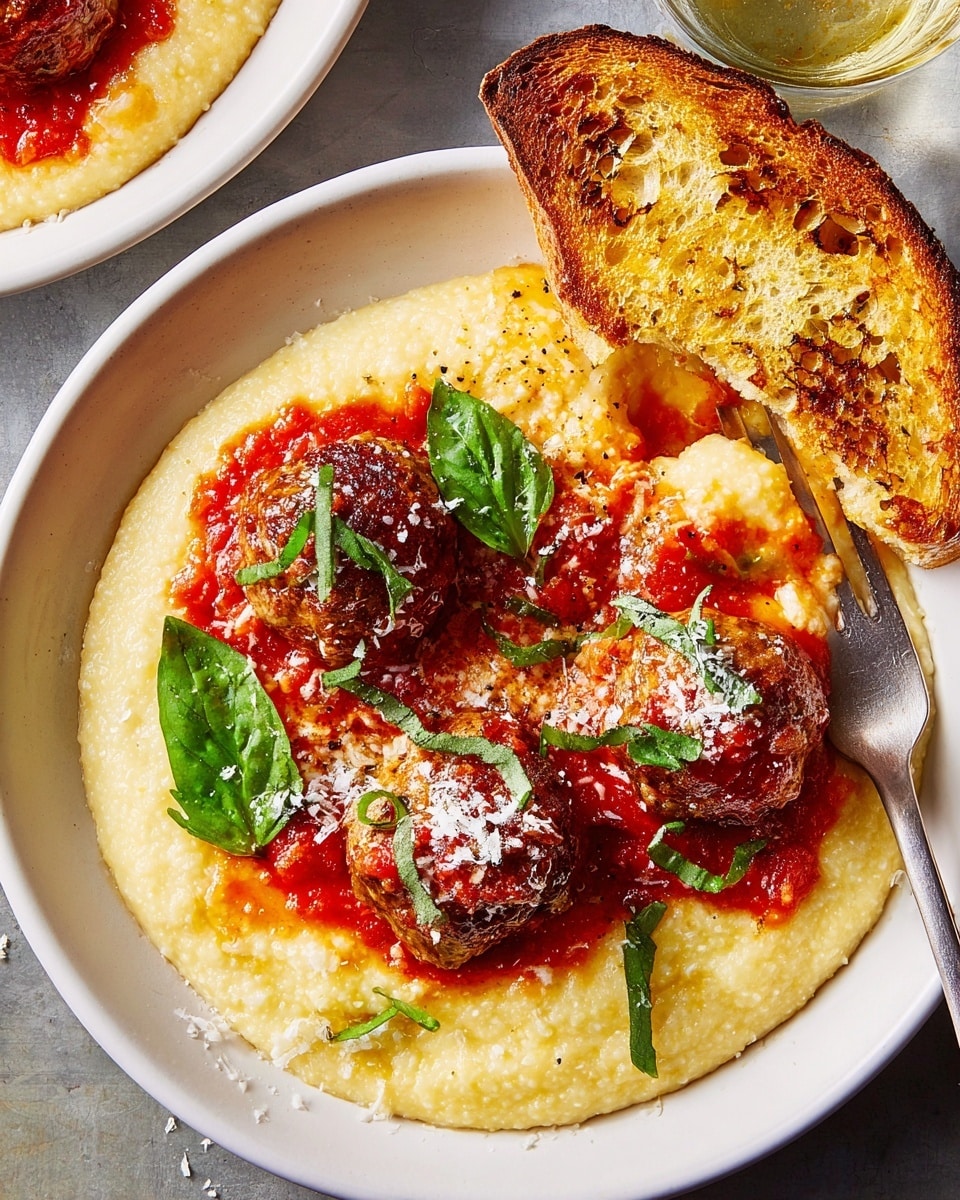 Creamy Polenta with Meatballs in Marinara Sauce Recipe - Recipe Image