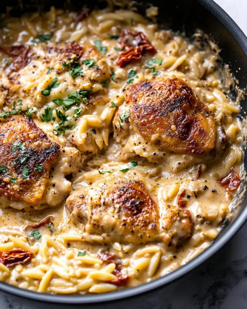 Skillet White Pesto Chicken and Orzo Recipe