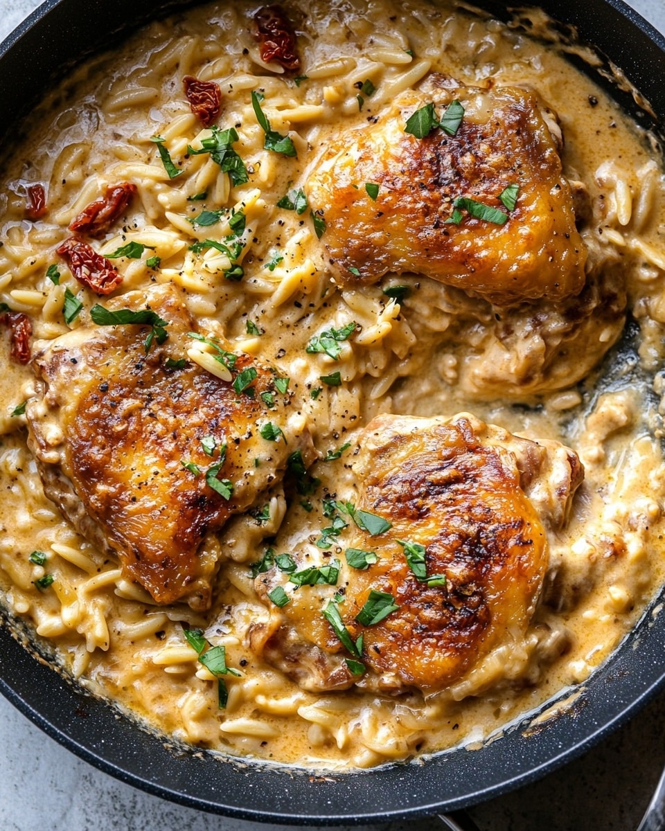 Skillet White Pesto Chicken and Orzo Recipe - Recipe Image