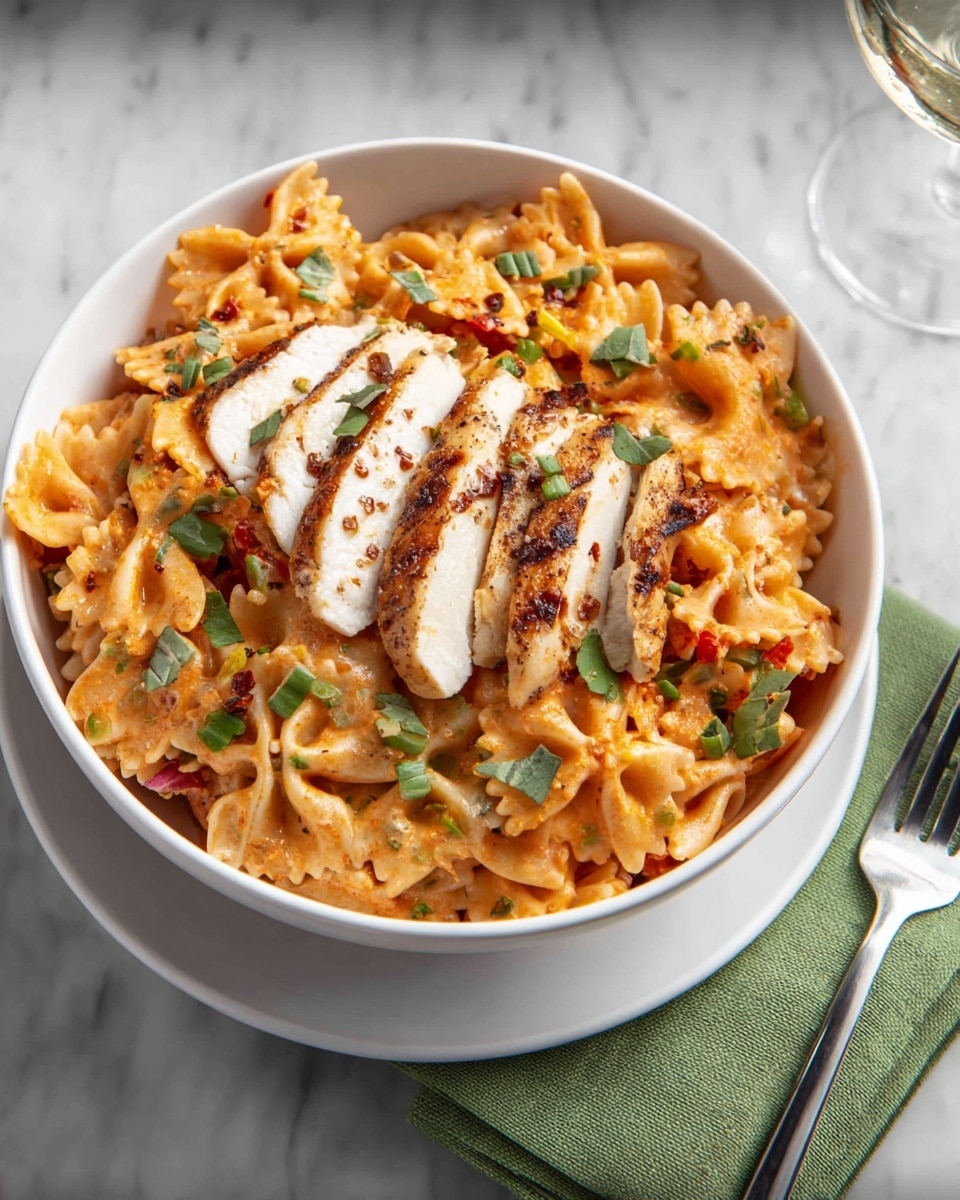 Creamy Spicy Chicken Pasta with Summer Vegetables Recipe - Recipe Image