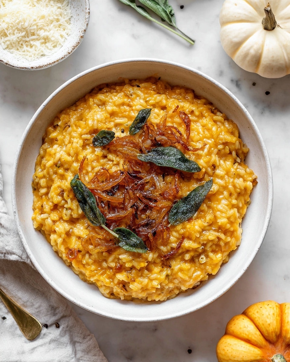 Pumpkin Risotto with Cider Caramelized Onions Recipe - Recipe Image